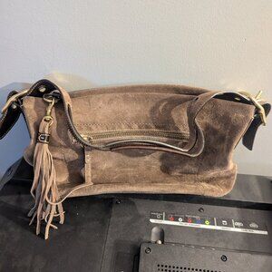 Coach East West Tassel Taupe Suede Hobo Bag, Legacy collection